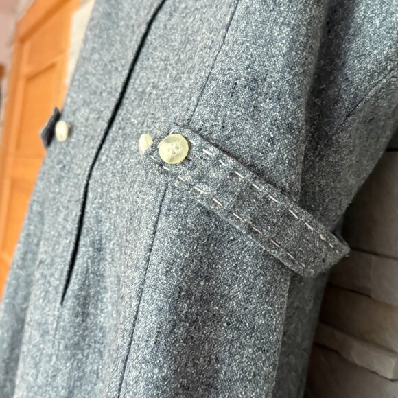 Grey Wool Midi Dress w/ White Lace-up Front Detail & a Back Slit Below the Knee - Picture 9 of 16